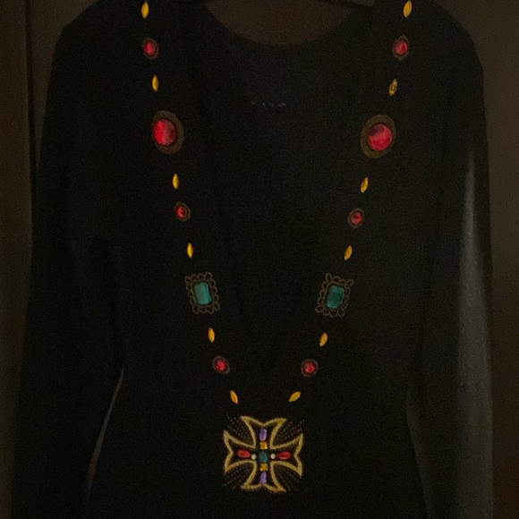 Andrea Jovine black jeweled backless long sleeved sweater dress. - Picture 4 of 5